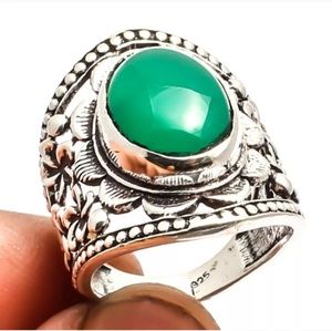 New Green Onyx 925 Silver Adjustable Ring.
